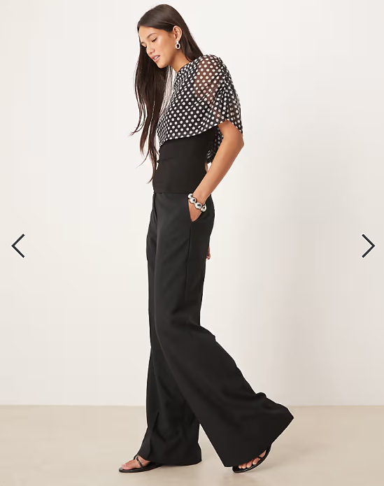 ASOS DESIGN polka dot mesh cape top in black