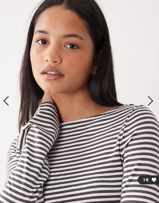 Weekday Annie super soft boat neck long sleeve top in off-white & mole stripe