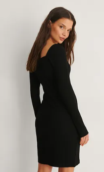 Heart Neckline Ribbed Dress