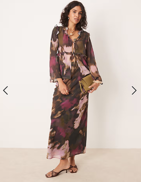 Pretty Lavish long sleeve ruffle top co-ord in abstract print