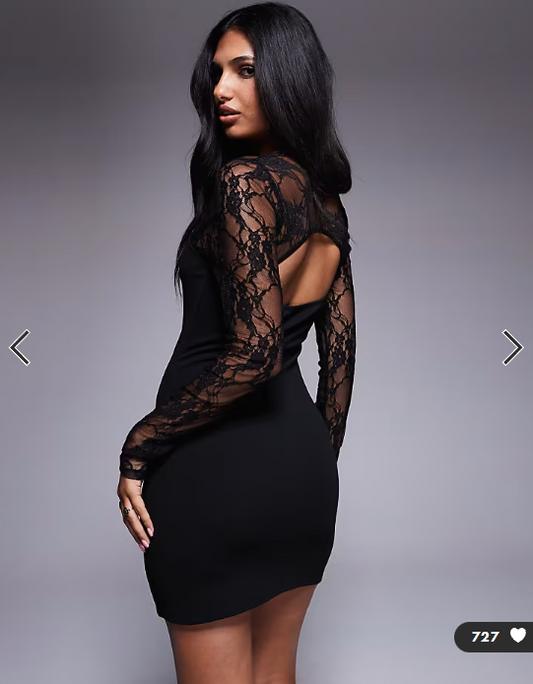 ASOS DESIGN mini dress with cutaway lace long sleeves in black