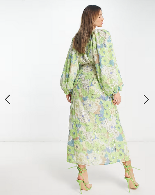 ASOS EDITION sequin wrap midi dress in floral print