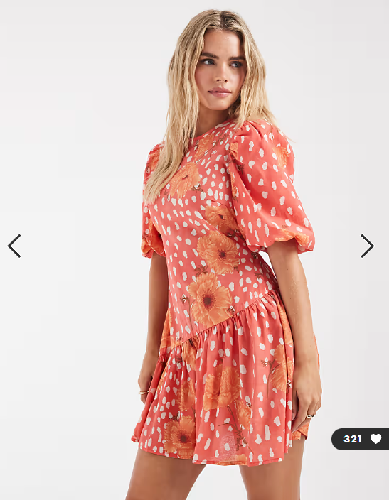 Never Fully Dressed Petite Poppy puff sleeve mini dress in coral spot floral print