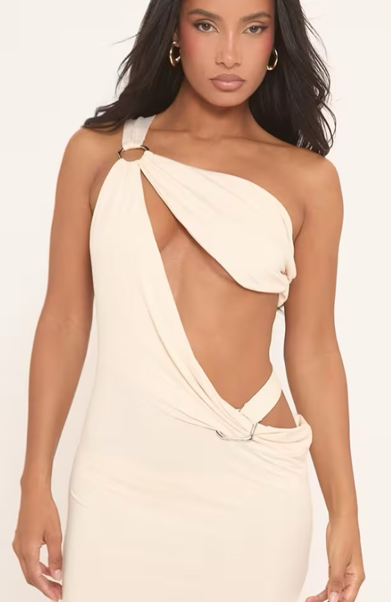 Ego - one shoulder draped trim detail asymmetric cut out maxi dress