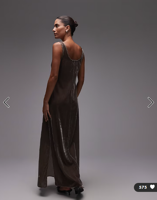 & Other Stories velvet maxi slip dress in mole