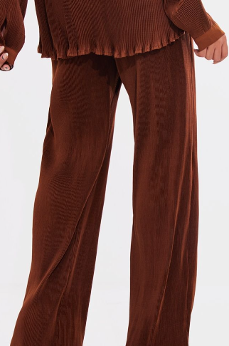 Maternity Chocolate Plisse Wide Leg Trousers