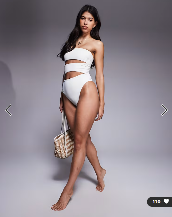 ASOS DESIGN paneled bandeau swimsuit with cut outs in cream