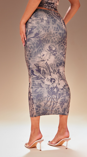 Brown Leopard Double Layer Slinky Midaxi Skirt