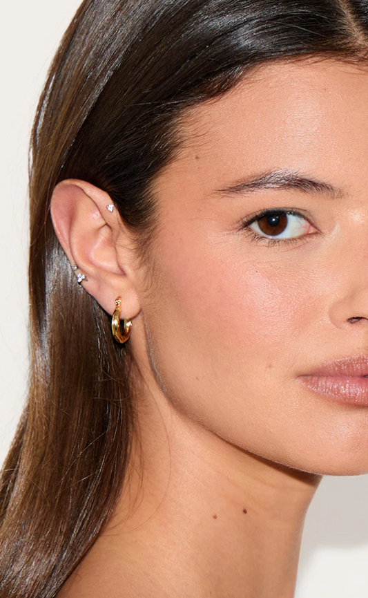 Real Gold Plated Mini Twist Detail Thin Hoop Earrings