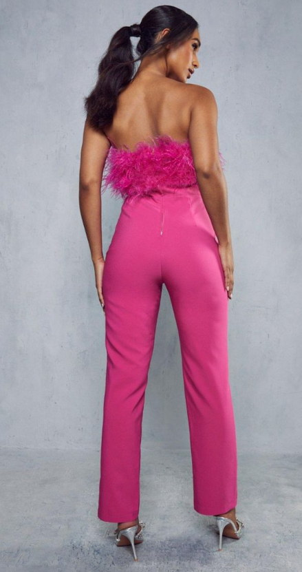 Premium Feather Trim Tailored Jumpsuit
