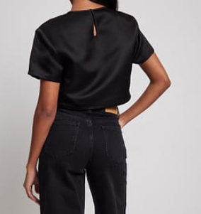 Cropped Shoulder Padded Satin Top