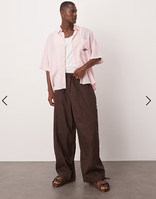 ASOS DESIGN oversized stripe shirt with embroidery in white