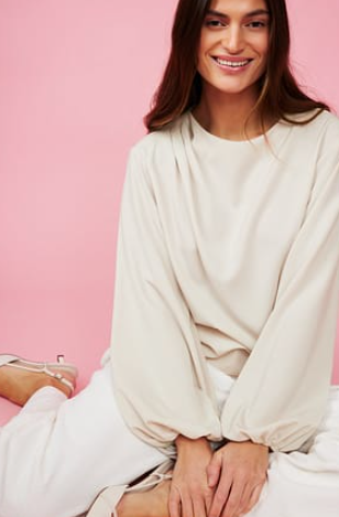 Draped Balloon Sleeve Blouse