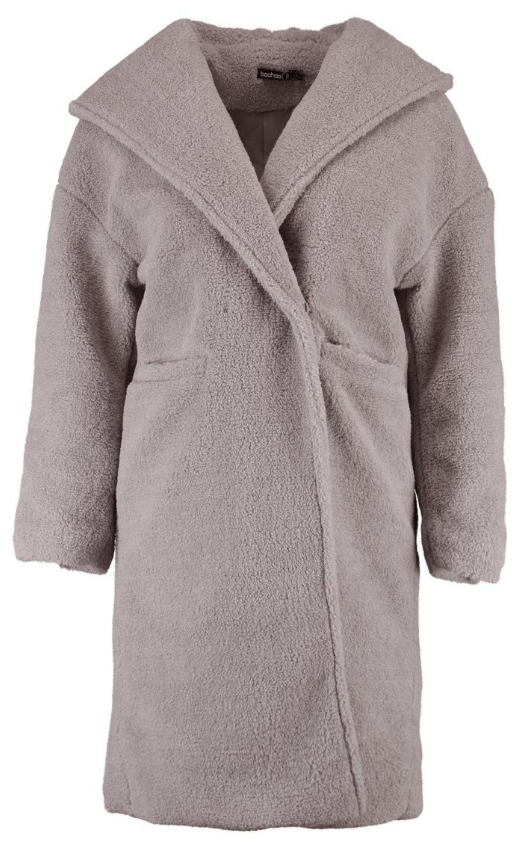 Boohoo Petite Oversized Hooded Teddy Coat - grey