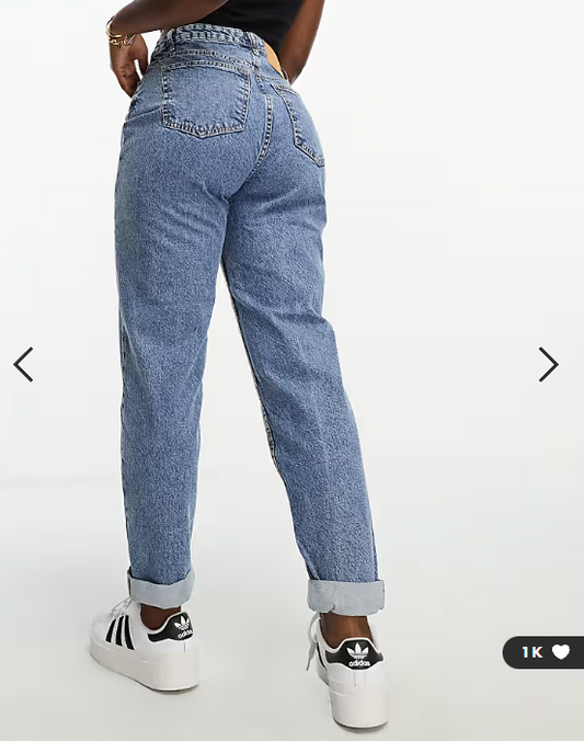 ASOS DESIGN Hourglass high rise relaxed mom jeans in mid blue