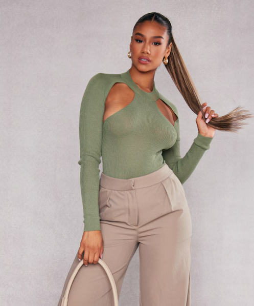 Dark Khaki Knitted Open Back Bodysuit