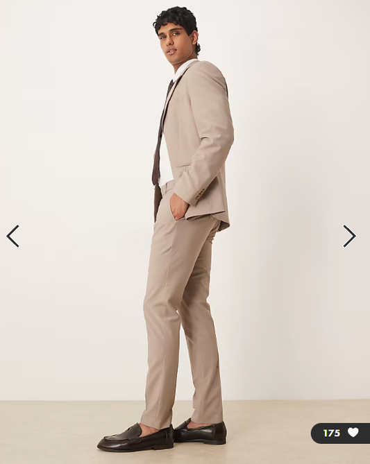 ASOS DESIGN skinny wooll rich suit trousers in beige