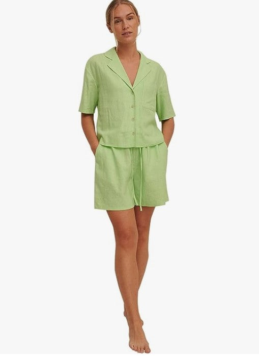 Linen Blend Drawstring Shorts