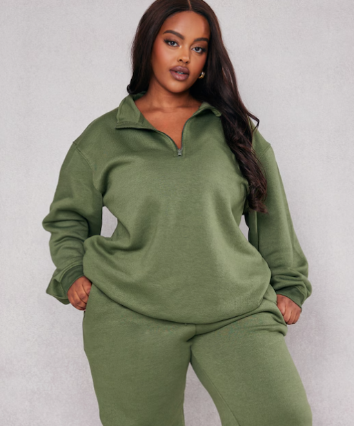 Plus Dark Khaki Zip Up Sweatshirt