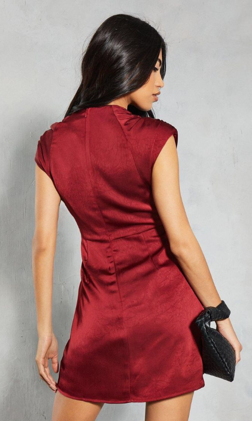 Textured Satin Drape Detail Sleeveless Mini Dress
