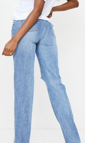 Tall Mid Blue Wash Distressed Long Leg Straight Jean