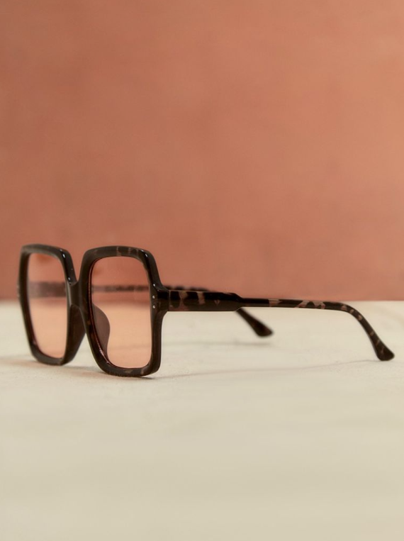 Black Tort Orange Lens Square Sunglasses