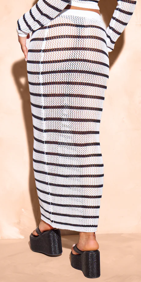 Monochrome Stripe Crochet Knit Maxi Skirt