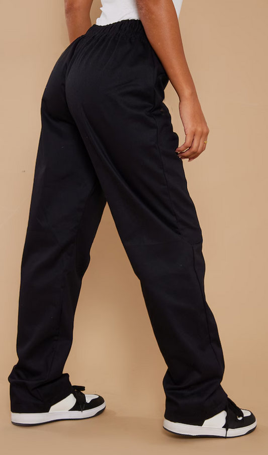 Black Cargo Low Rise Straight Leg Trousers