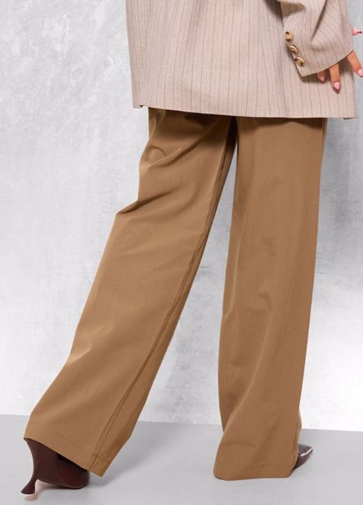 Plt - Taupe Tailored Woven Double Waistband Wide Leg Trousers
