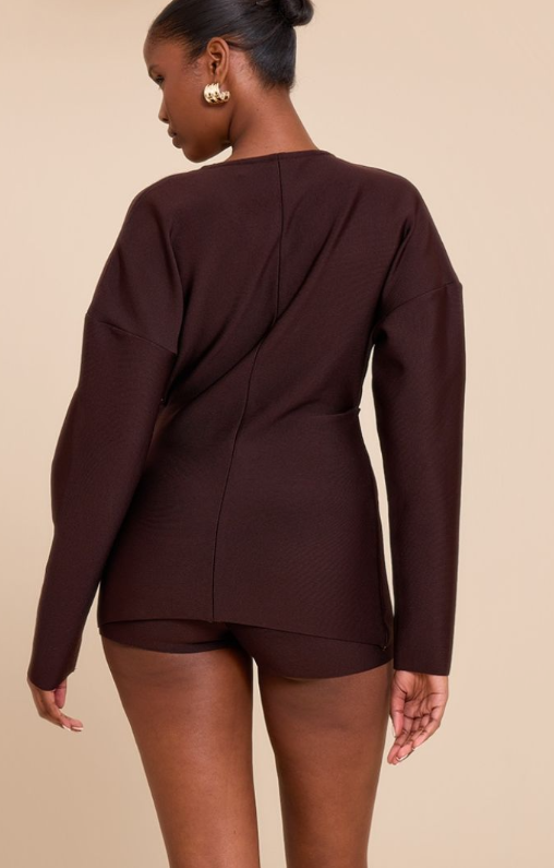 Dark Brown Bandage Button Up Cardigan Playsuit
