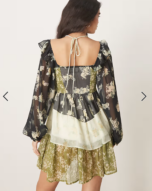 ASOS DESIGN halter neck frill mini dress in mixed ditsy print