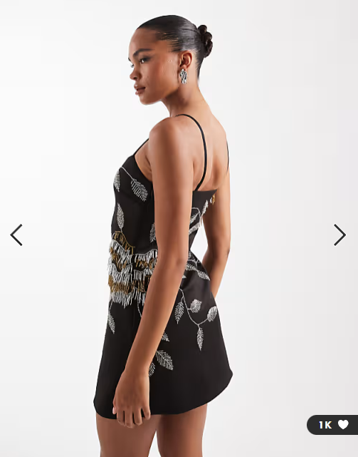 ASOS DESIGN embellished beaded mini dress in black and gold