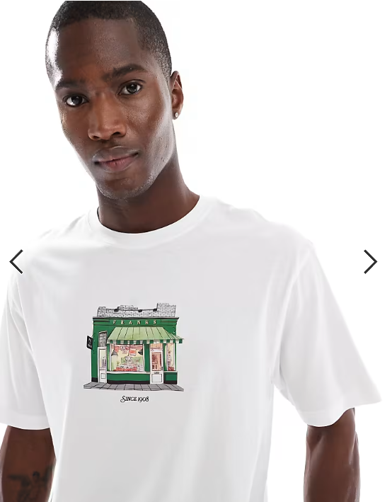 ONLY & SONS oversized T-shirt with shop print in white.