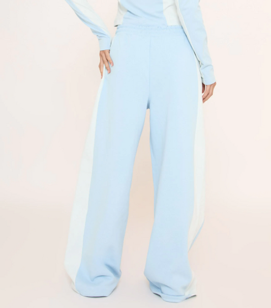 Tie Waist Contrast Side Stripe Wide Leg Joggers In Baby Blue