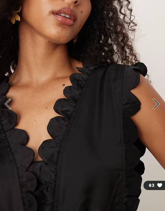 YAS plunge front scallop edge detail satin maxi dress in black