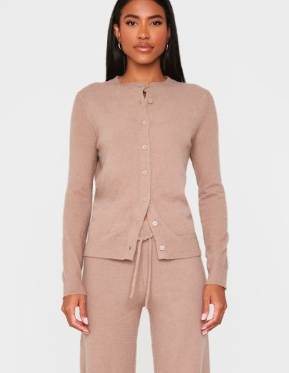 Light Mocha Soft Knit Button Up Cardigan