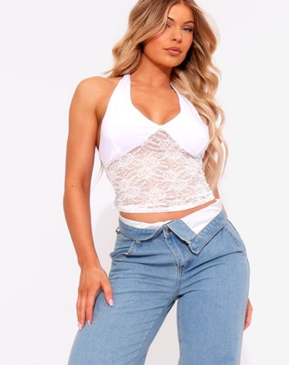 White Lace Body Cotton Bust Halterneck Top