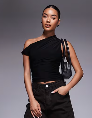 Asos - Kaiia exclusive double layered slinky off shoulder top in black