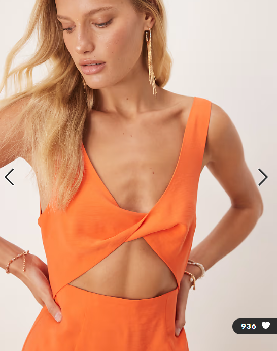 ASOS DESIGN strappy twist bust detail cut out midi dress in orange