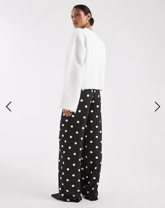 COLLUSION relaxed rib trousers in black and white polka dot