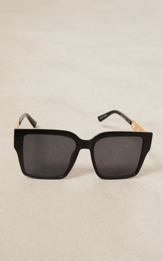 Black Chain Detail Oversized Square Sunglasses