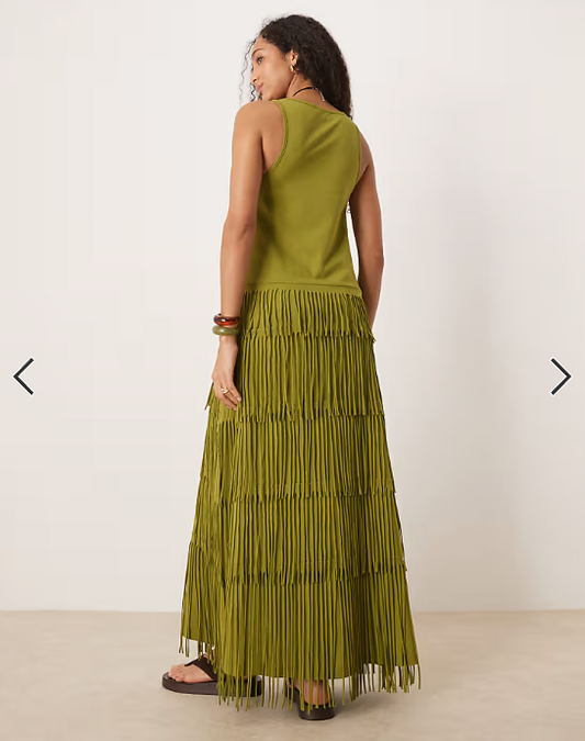 ASOS DESIGN scoop racer fringe maxi dress in green
