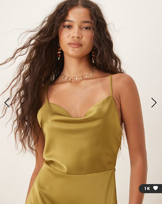 Vila satin cowl neck maxi dress in olive green