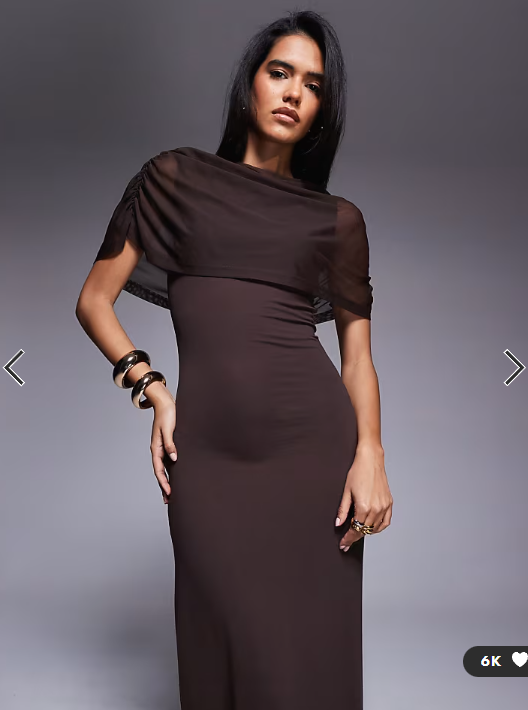 ASOS DESIGN mesh cape maxi dress in chocolate brown