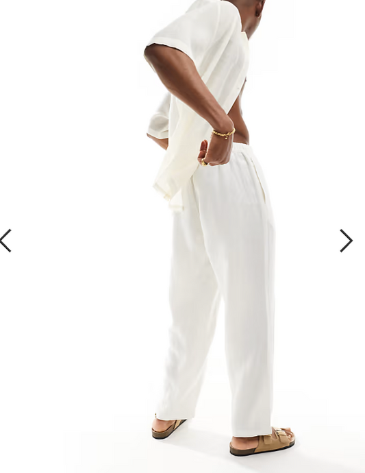 Weekday Seth linen blend trousers in off-white