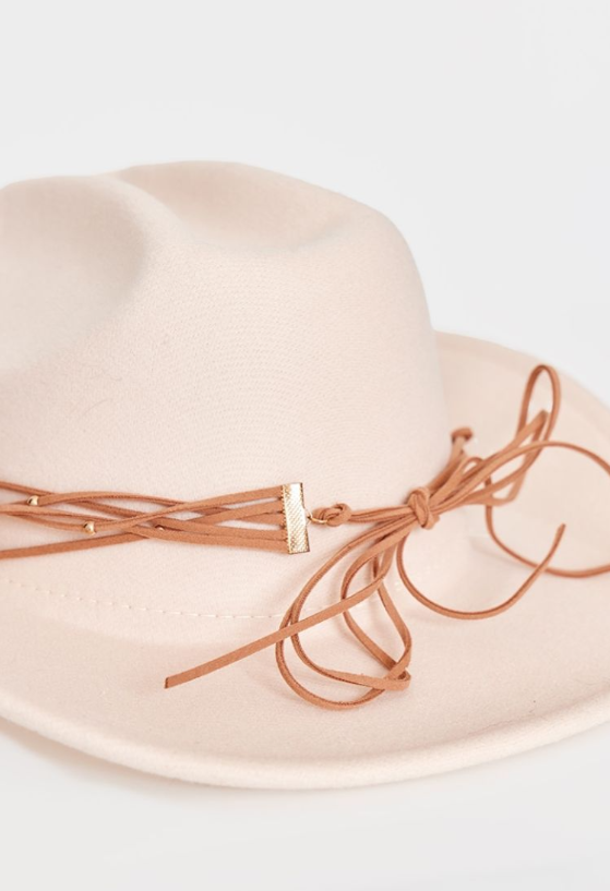 Cream Beaded Trim Cowboy Hat