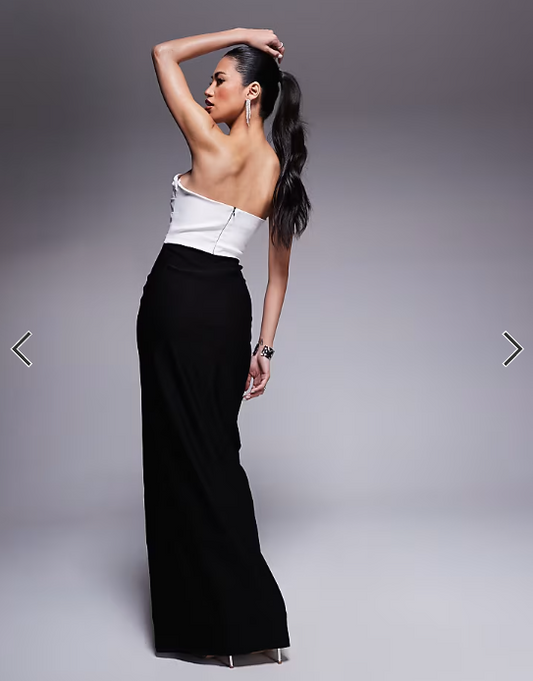 Vesoer bengaline bandeau mono side split maxi dress in black