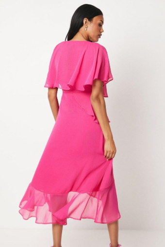Wrap Detail Side Tie Chiffon Midi Dress