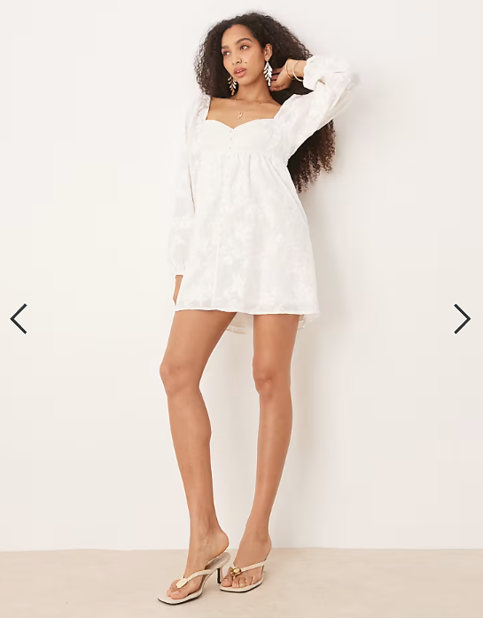 Gina Tricot long sleeve lower floral print button down mini dress in white