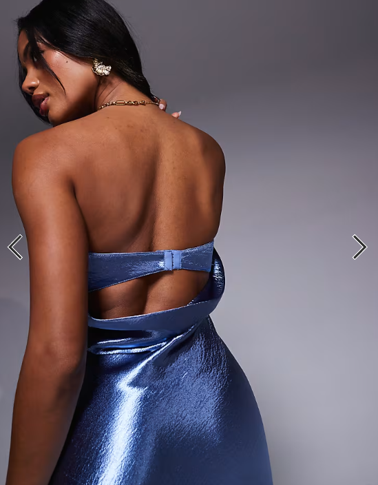 Aria Cove hammered satin bandeau open back maxi dress in blue